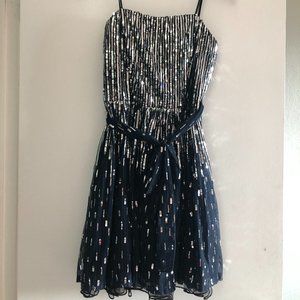 Navy and Silver Sequined Dress